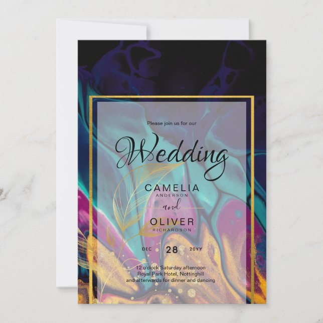 Jewel Tones WEDDING INK Plum Purple Teal Navy Gold Invitation (Front)