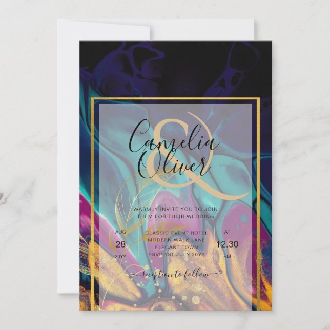 Jewel Tones WEDDING INK Plum Purple Teal Navy Gold Invitation (Front)