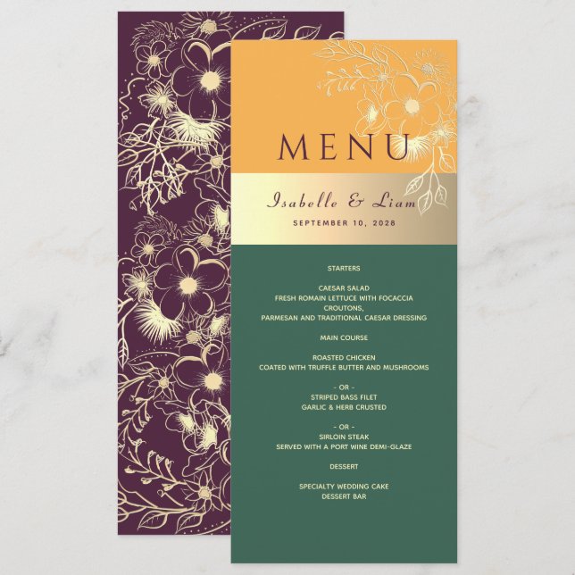 Jewel Tones Wedding Menu (Front/Back)