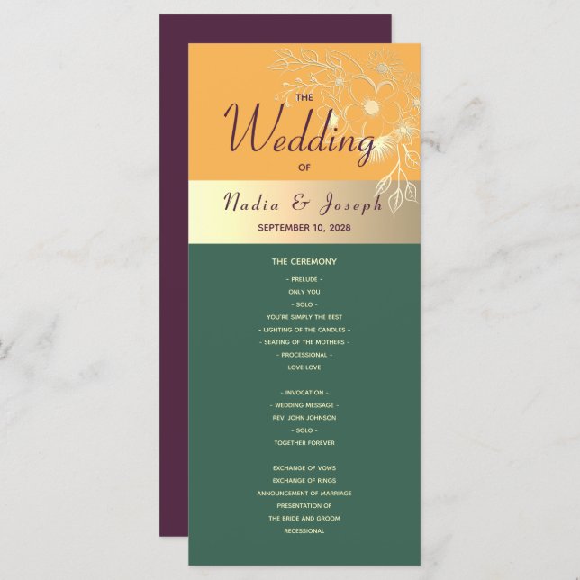 Jewel Tones Wedding Program Programme (Front/Back)