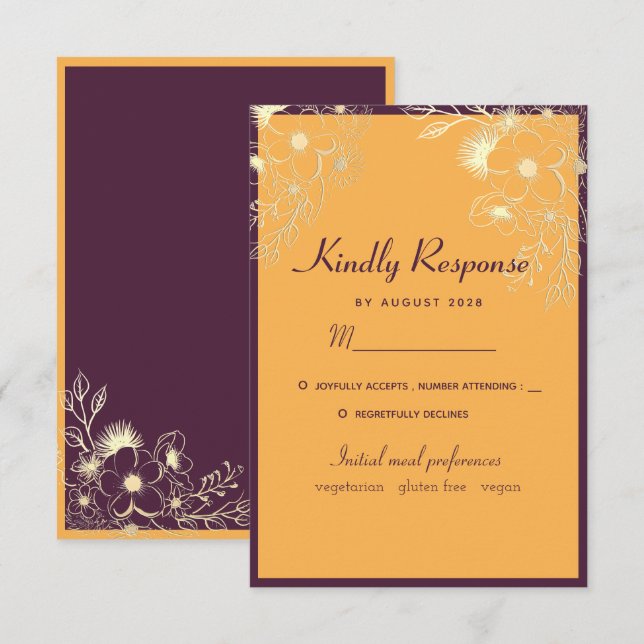 Jewel Tones Wedding RSVP Card (Front/Back)