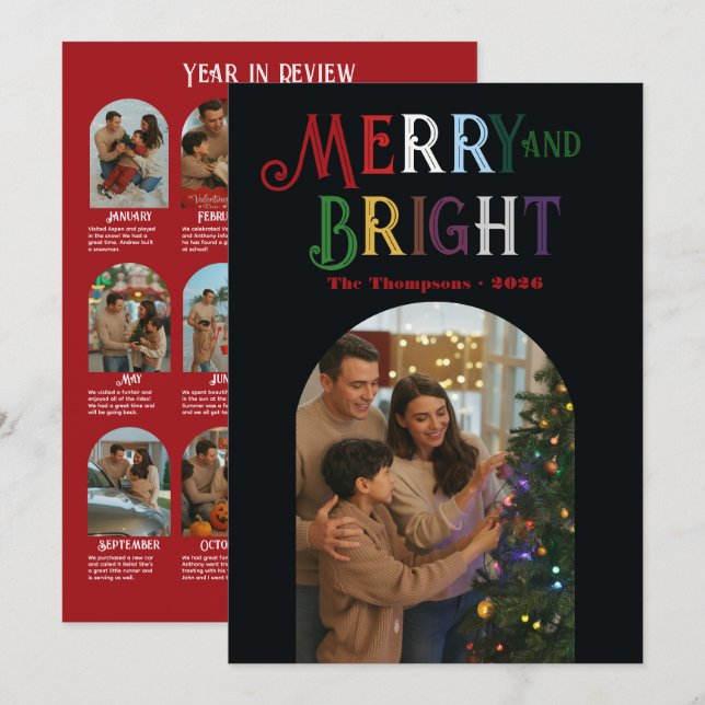 Jewel Tones "Year in Review" Photos Christmas Holiday Card (Front/Back)