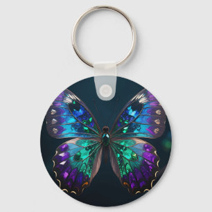 Jeweled Butterfly Wings Iridescent Blue Purple Key Ring