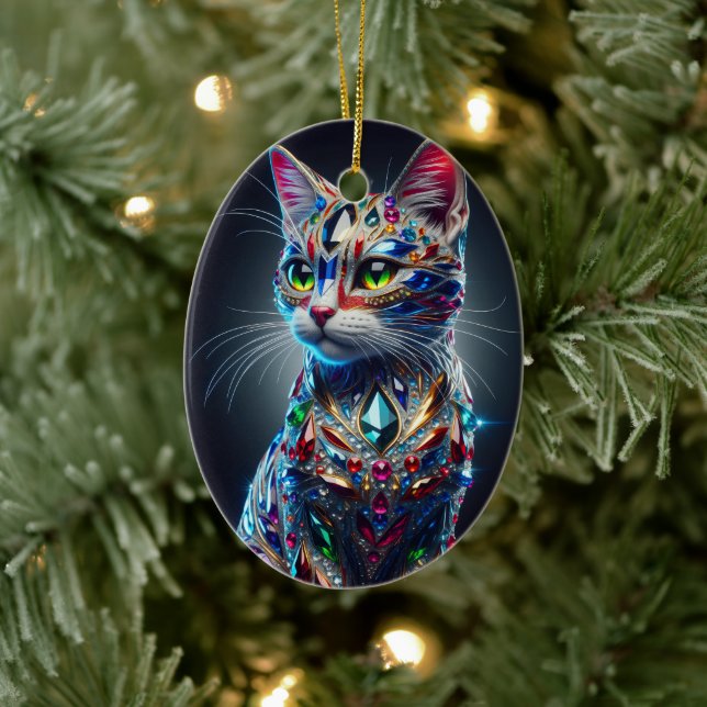Jeweled Cat Ceramic Tree Decoration (Tree)