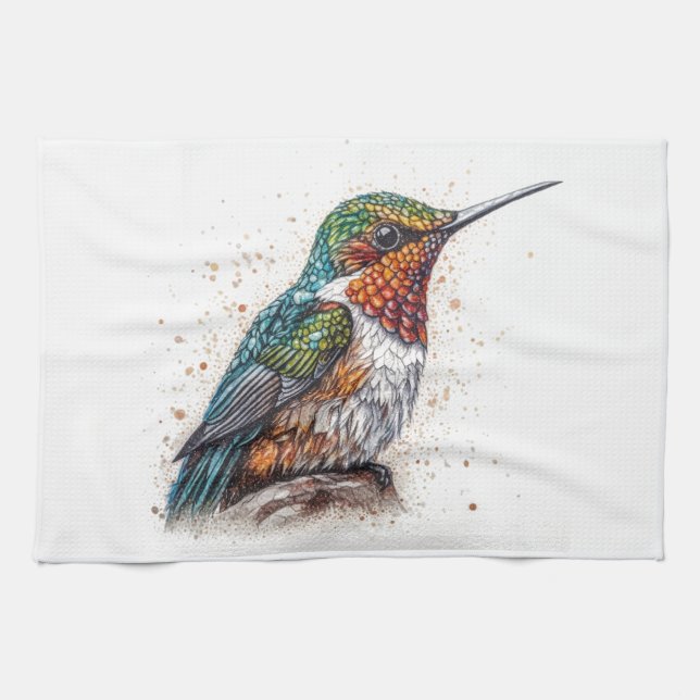 Jeweled Hummingbird Serenade Tea Towel (Horizontal)