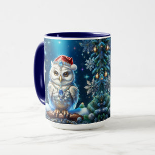 Jeweled Owl with Santa Hat Holiday Mug