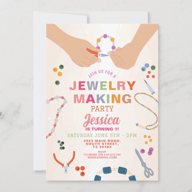 Jewelery Making Crafts Birthday Beading Jewellery Invitation (Front)