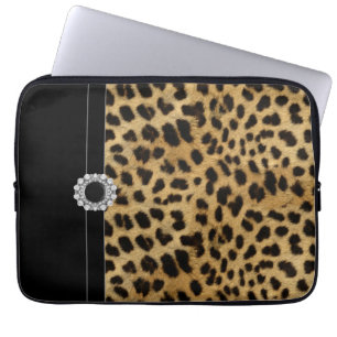 Jewelled Black Leopard Laptop Sleeve