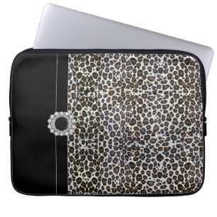 Jewelled Black Leopard Laptop Sleeve