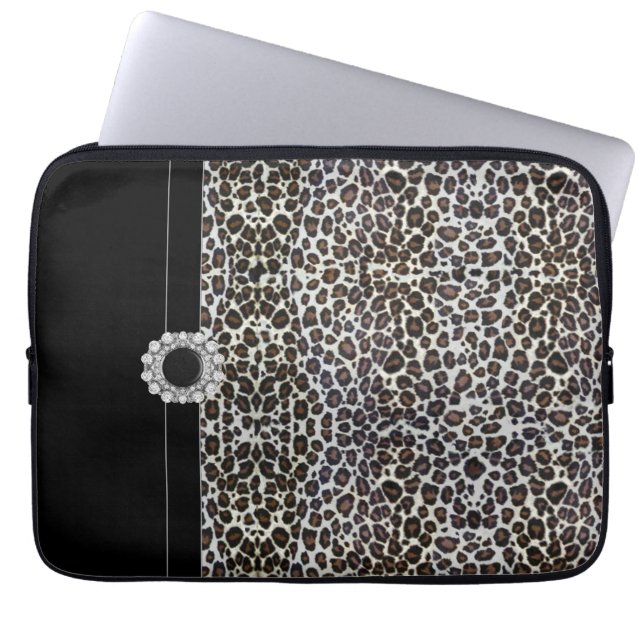 Jewelled Black Leopard Laptop Sleeve (Front)