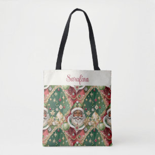 Jewelled Black Santa Claus Vintage Style Christmas Tote Bag