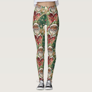 Jewelled Black Santa Sage Green Ruby Red Christmas Leggings