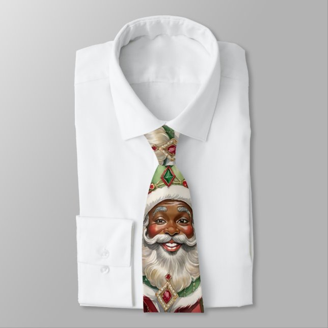 Jewelled Black Santa Vintage Style Christmas Tie (Tied)