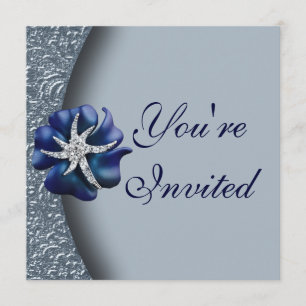 Jewelled Blue Flower Party Invitation