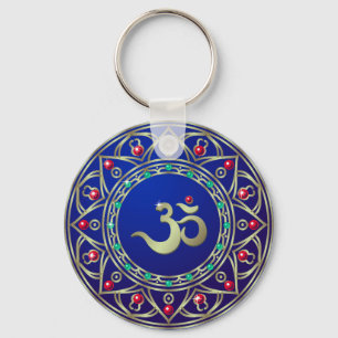 Jewelled Blue Om Key Ring
