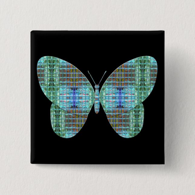 Jewelled Butterfly glass effect 15 Cm Square Badge (Front)
