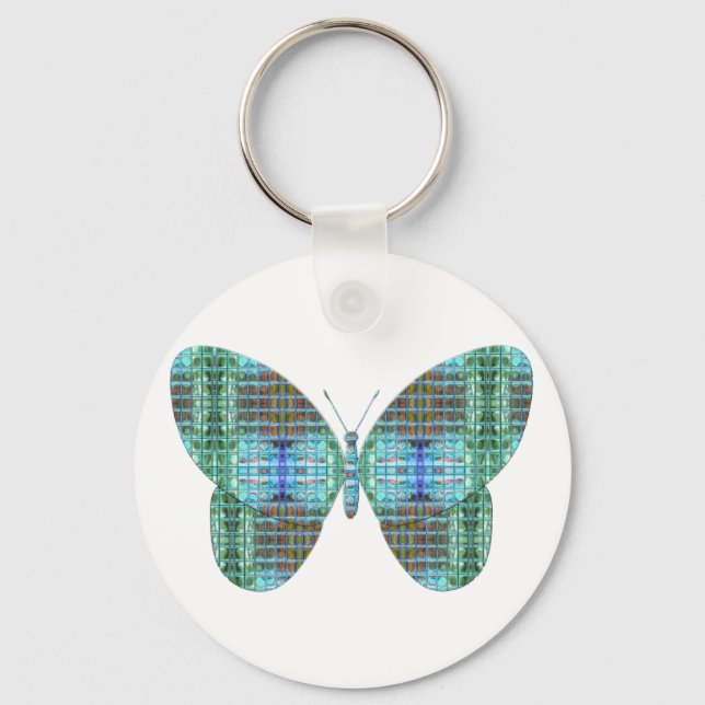 Jewelled Butterfly glass effect Key Ring (Front)