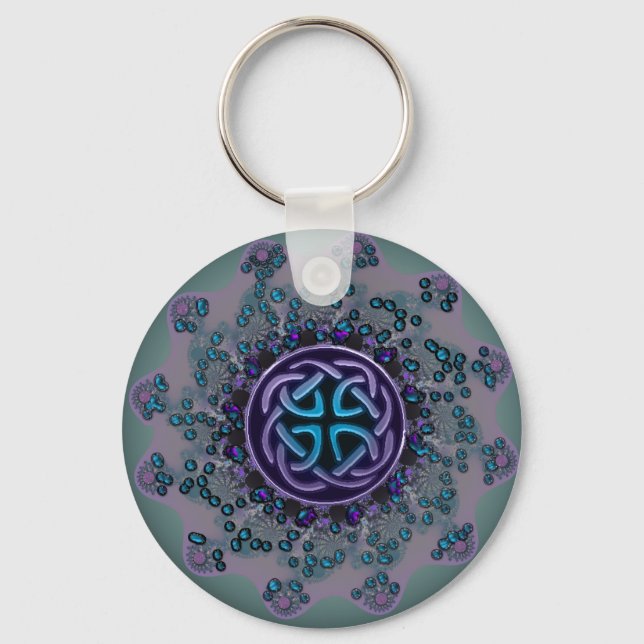 Jewelled Celtic Fractal Mandala Key Ring (Front)