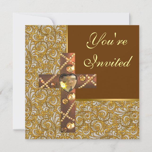 Jewelled Christian Cross Party Invitation (Front)