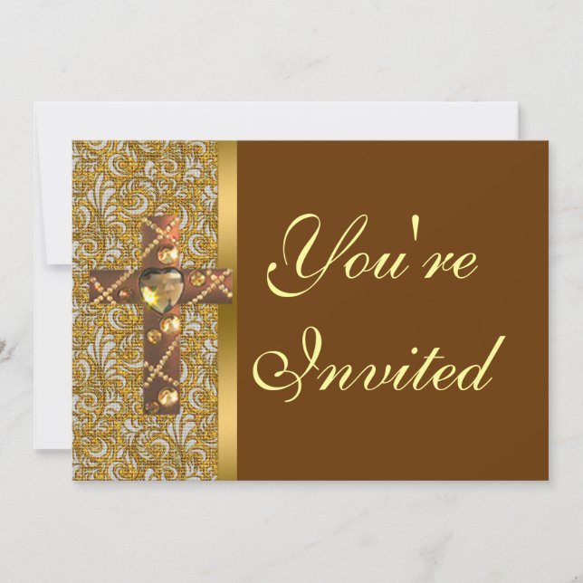 Jewelled Christian Cross Party Invitation (Front)