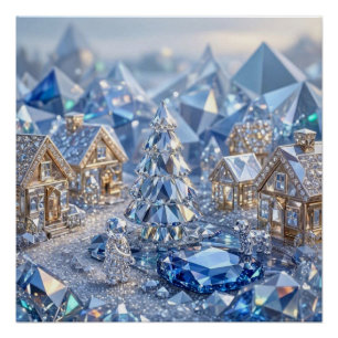Jewelled Christmas Village Emerald Tree Crystal Poster