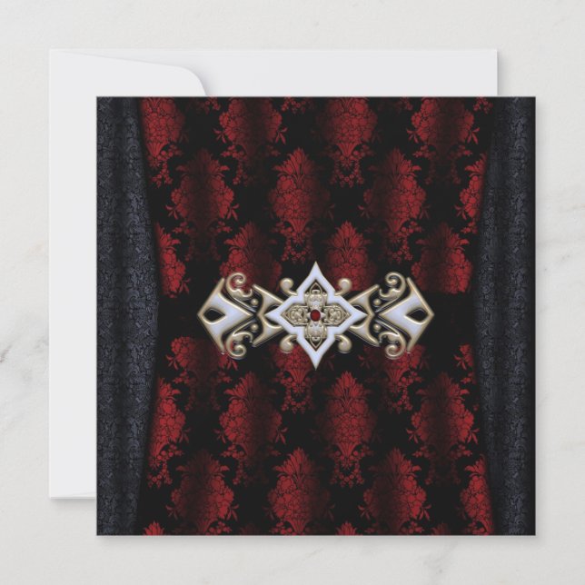Jewelled Clip Damask Vampire Goth Wedding Invitation (Front)