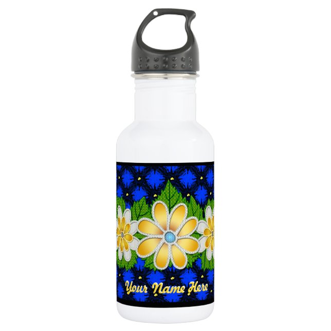 Jewelled Daisies (Personalised) 532 Ml Water Bottle (Front)
