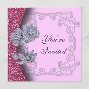 Jewelled Diamond Flowers Party Invitation