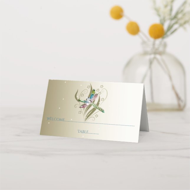 Jewelled Dragonfly Reception Place Card (Front)