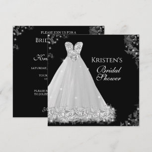 Jewelled Dress White Black Wedding Bridal Shower I Invitation