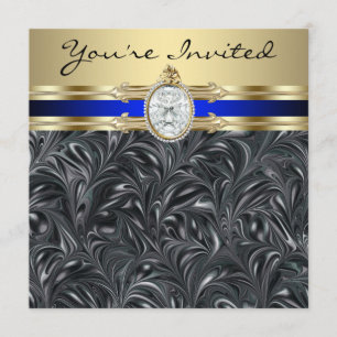 Jewelled Elegant Black Gold Womans Birthday Party Invitation