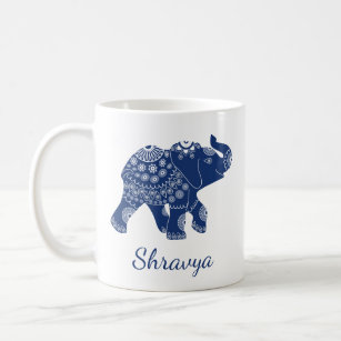 Jewelled Elephant Royal Blue Personalised Coffee Mug