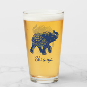 Jewelled Elephant Royal Blue Personalised Glass