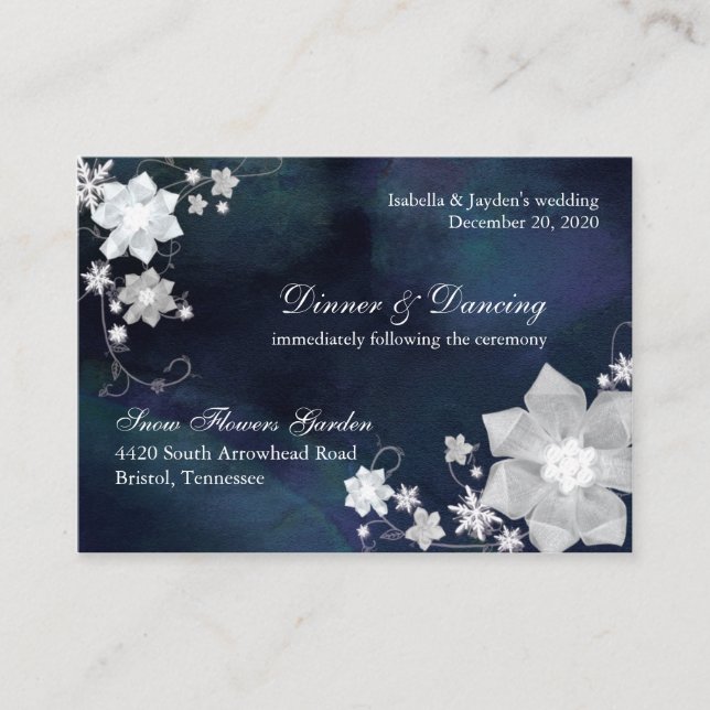 Jewelled Floral Winter Wedding Reception Enclosure Card (Front)