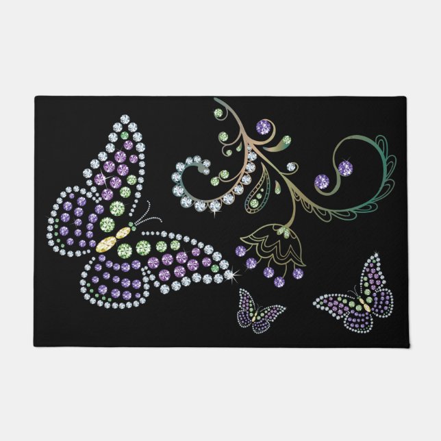 Jewelled Flower Rhinestone Butterfly Rug (Front)