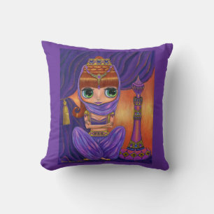 Jewelled Genie Girl in Purple with Magic Bottle Cushion