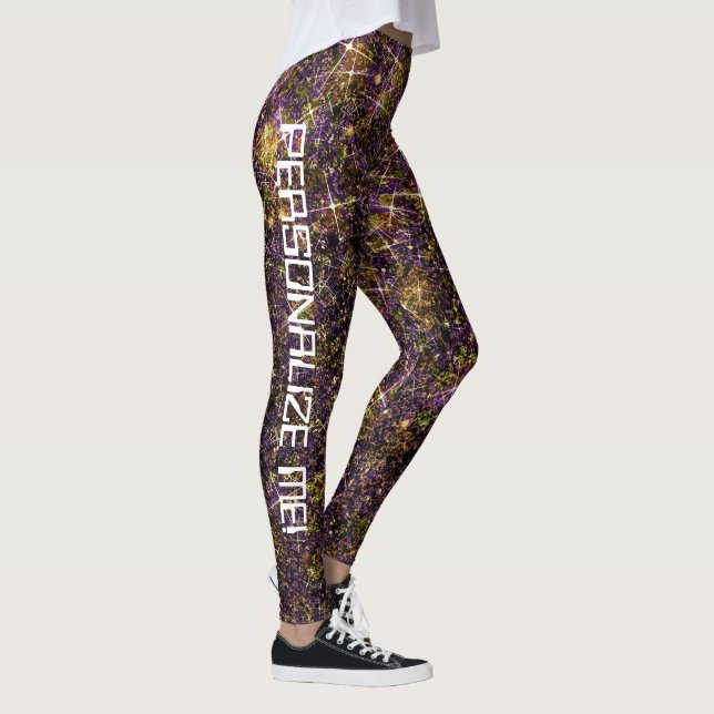 Jewelled Gold Galaxy Glitter CUSTOM TEXT Leggings (Right)