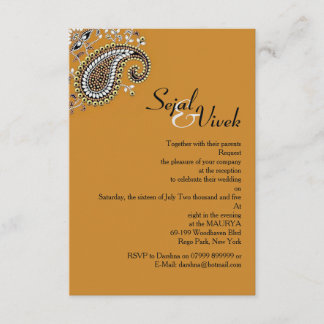 Jewelled Gold Silver Paisley Hindu Wedding Insert Invitation