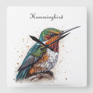 Jewelled Hummingbird Serenade, custom Square Wall Clock