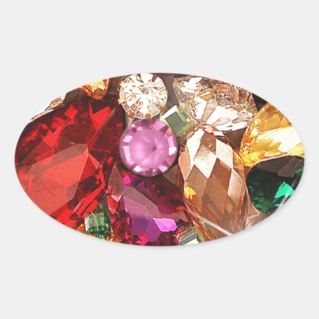 Jewelled Jewels Sparkle Gems Colour Oval Sticker (Front)