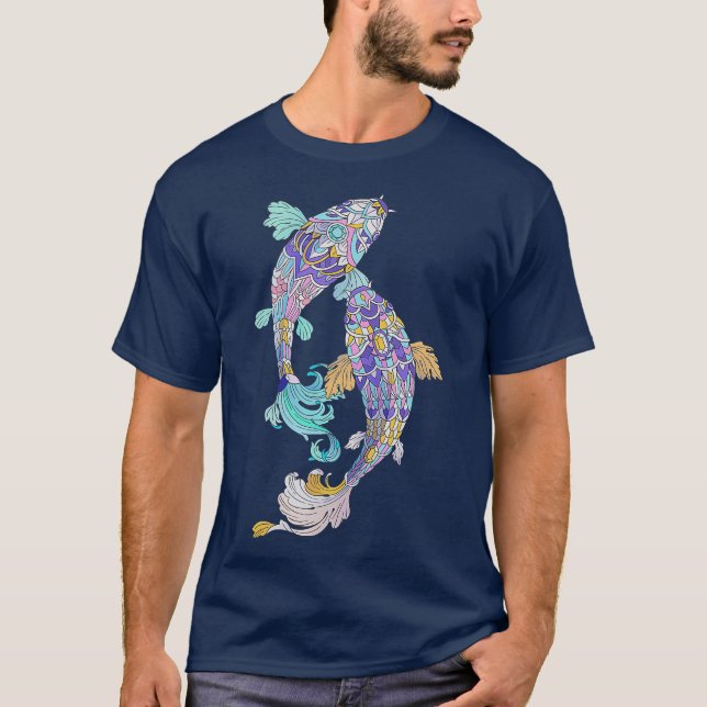 Jewelled Koi Fish Koi Lover Turquoise Purple Pink T-Shirt (Front)