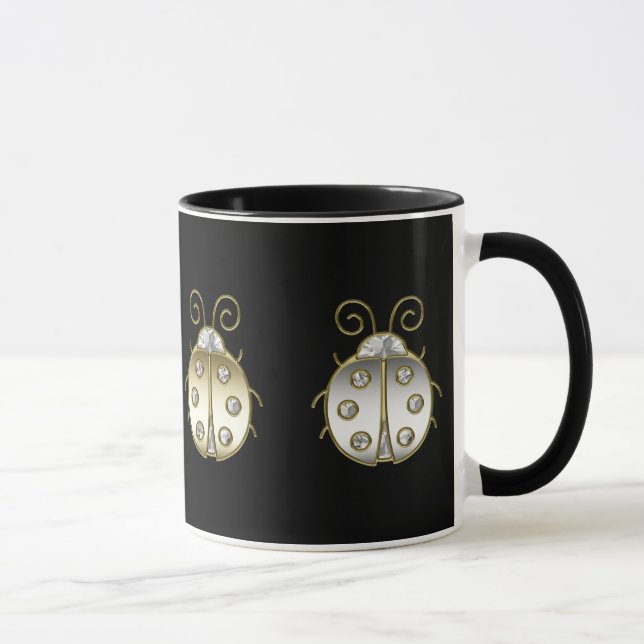 Jewelled Ladybugs Gold Silver Diamond Mug (Right)