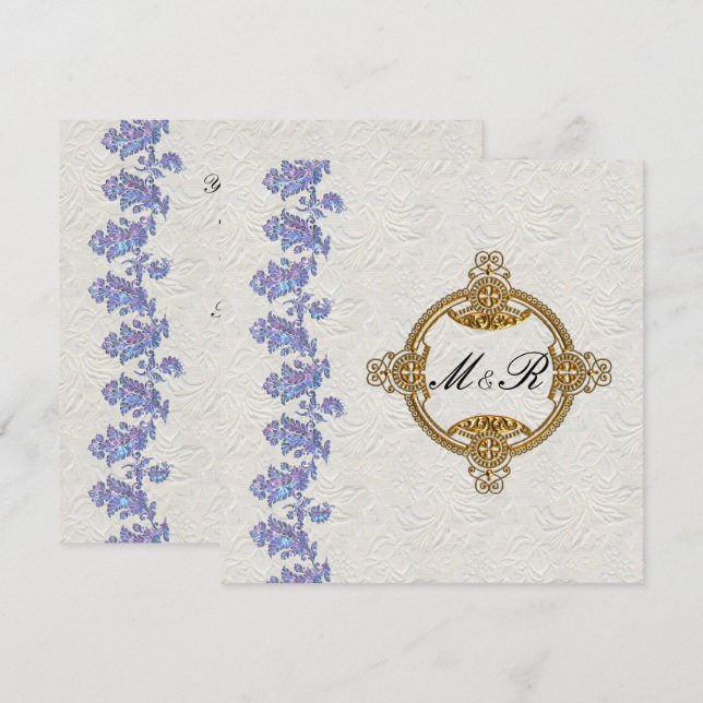 Jewelled Lavender Leaves Wedding Invitation (Front/Back)