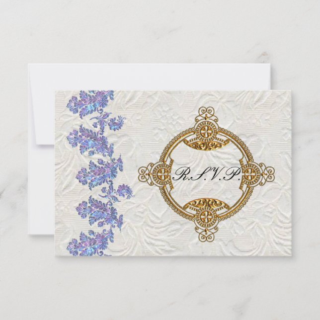 Jewelled Lavender Leaves Wedding RSVP (Front)