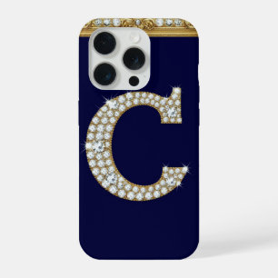 💎 Jewelled Letter C ✨ Gold Baroque Navy Luxe Fram iPhone 15 Pro Case