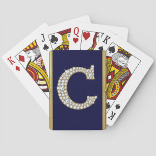 Jewelled Letter C Monogram in Ornate Gold Frame Playing Cards