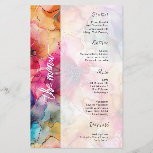 Jewelled Luxe Pink Purple Glamourous Wedding Menu (Front)