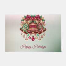 Jewelled Ornate Bells Holiday Doormat