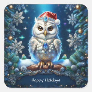 Jewelled Owl with Santa Hat Sticker