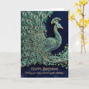 Jewelled Peacock Feathers Happy Birthday Card